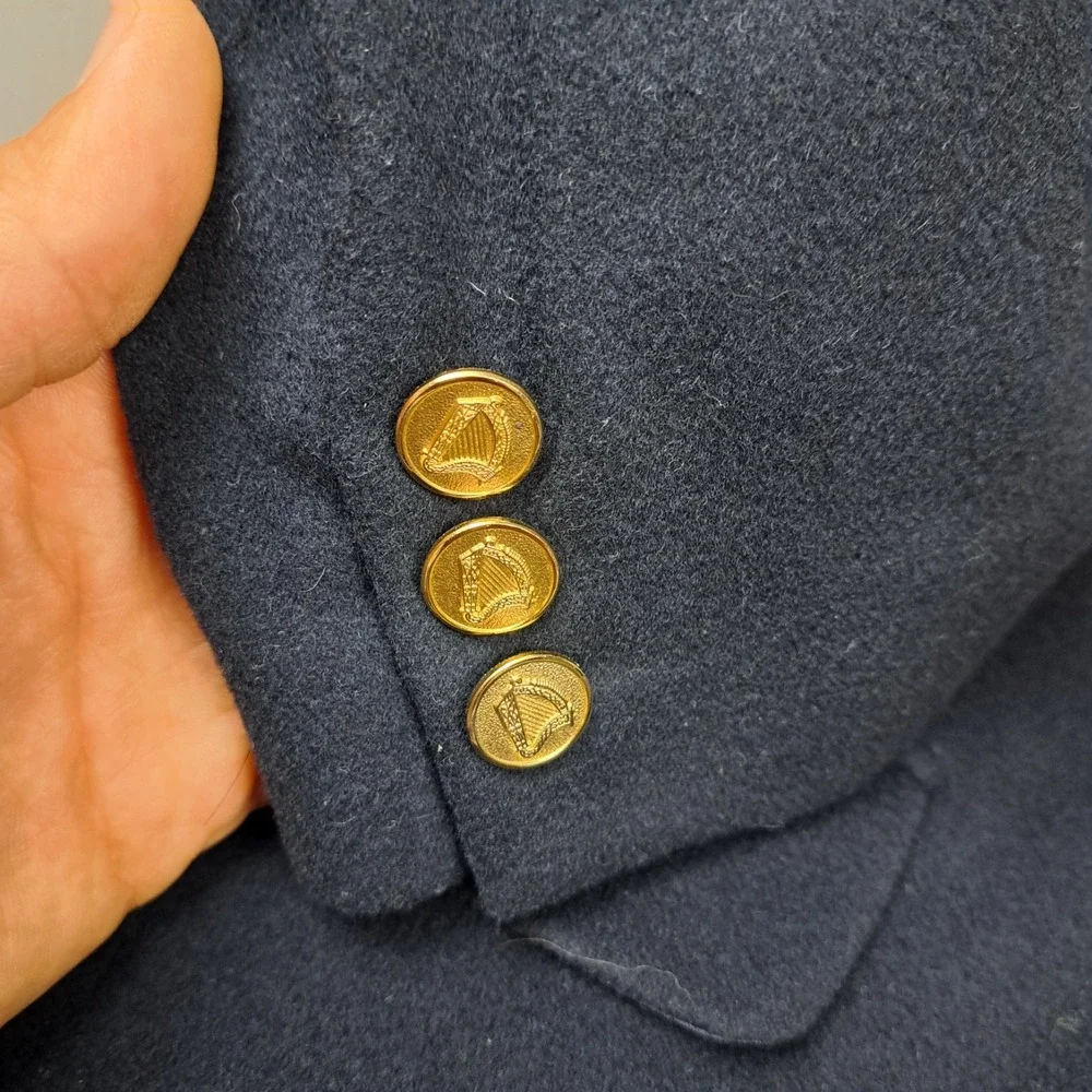 Vintage Wool Cashmere Blazer Men's 48R Black Gold Buttons Powerscourt Jacket 90s